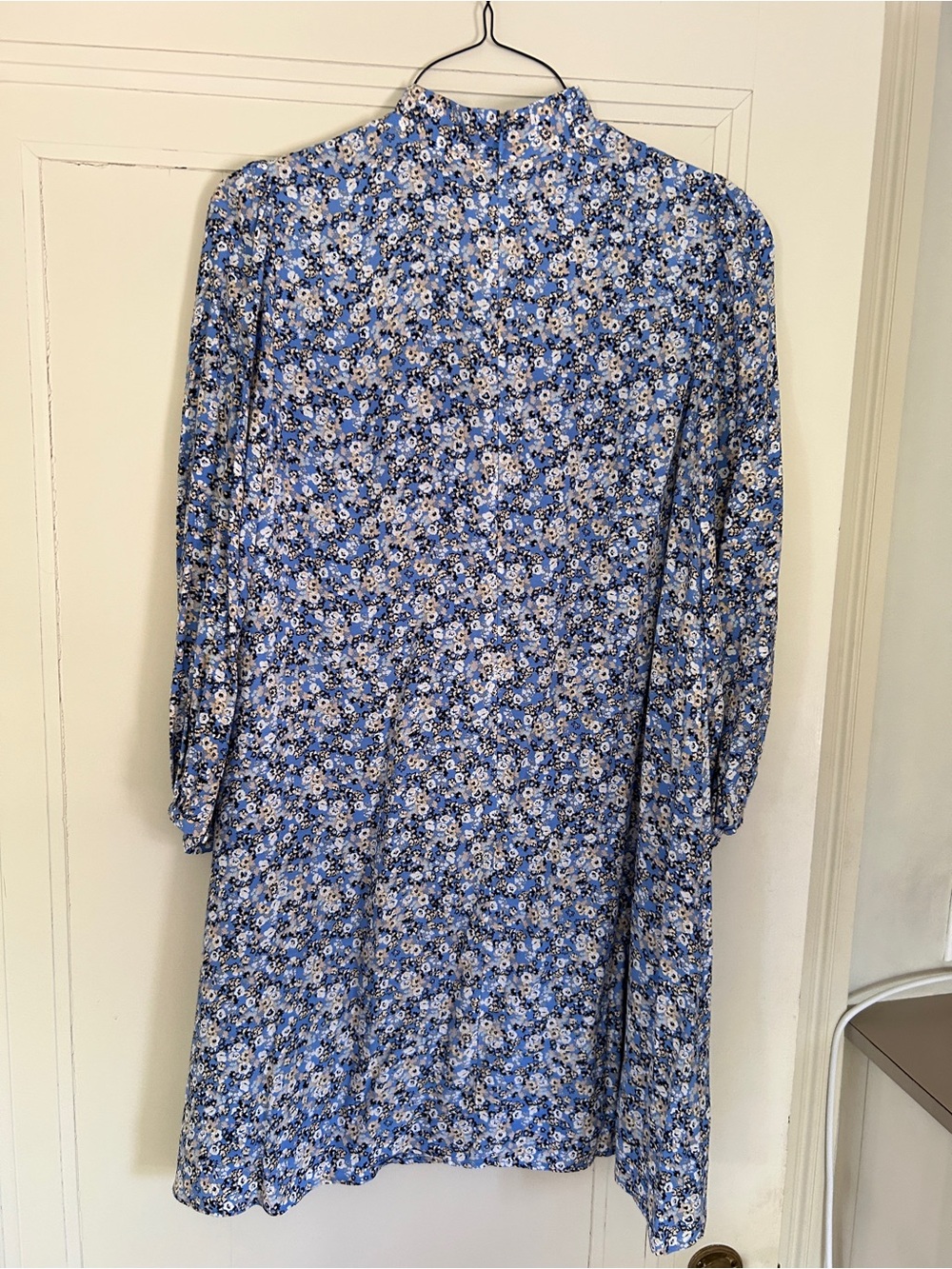 Ann Taylor Blue and White Floral Long-Sleeve High Neck Dress